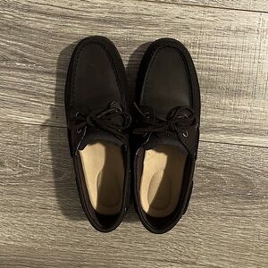 Women’s Black Sperry Bluefish Two-Eye Boat Shies Flat Heel Genuine Leather